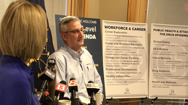 Lt. Gov. Suzanne Crouch and Gov. Eric Holcomb discuss their 2019 policy agenda. - Brandon Smith/IPB News