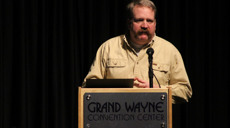Indiana farmer Mark Boyer spoke to attendees at the Indiana Farm Bureau State Convention about his experience this past harvest season growing hemp. - Samantha Horton/IPB News