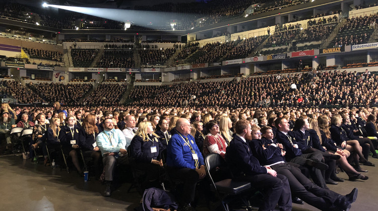 Students ask questions during a session at Bankers Life House at the 2018 conference. - Brock Turner/WFIU-WTIU News