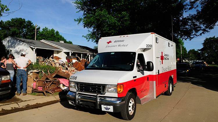 Red Cross truck responding to flooding in Columbus, Indiana on June 11, 2008.  - Barry Bahler/FEMA