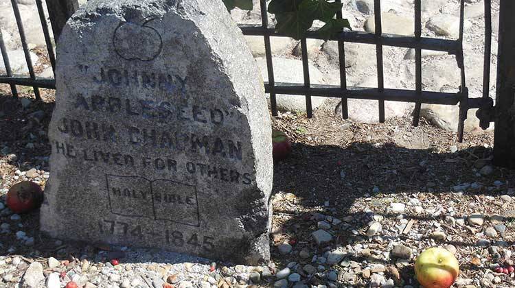 A marker for John Chapman or "Johnny Appleseed" on land in Fort Wayne, where he is believed to be buried.  - Rochelle Karp
