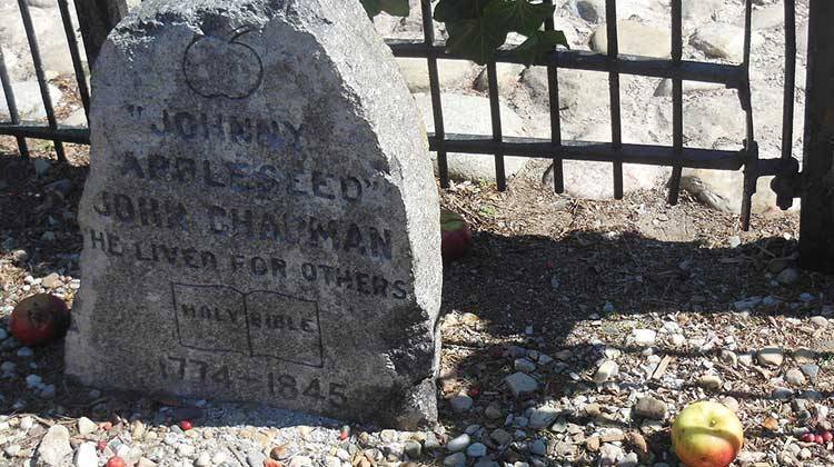 A marker for John Chapman or "Johnny Appleseed" on land in Fort Wayne, where he is believed to be buried. - Rochelle Karp