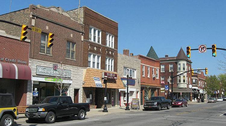 Part of the Whiting Commercial Historic District. - public domain