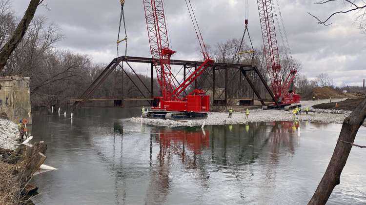 Historic bridge in Noblesville moves to new location