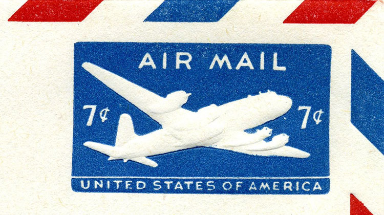 A 1958 U.S. airmail stamped envelope. - U.S. Post Office Department/public domain
