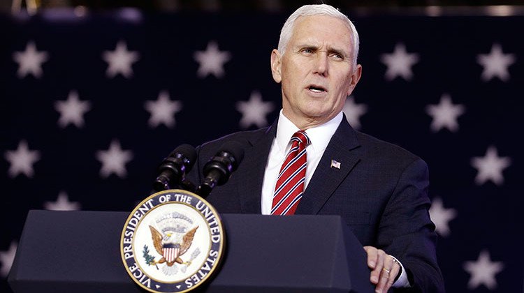 U.S. Vice President Mike Pence addresses members of U.S. military services and Japan Self-Defense Force at U.S. Air Force Yokota base on Feb. 8, 2018. - Toru Hanai/Pool Photo via AP