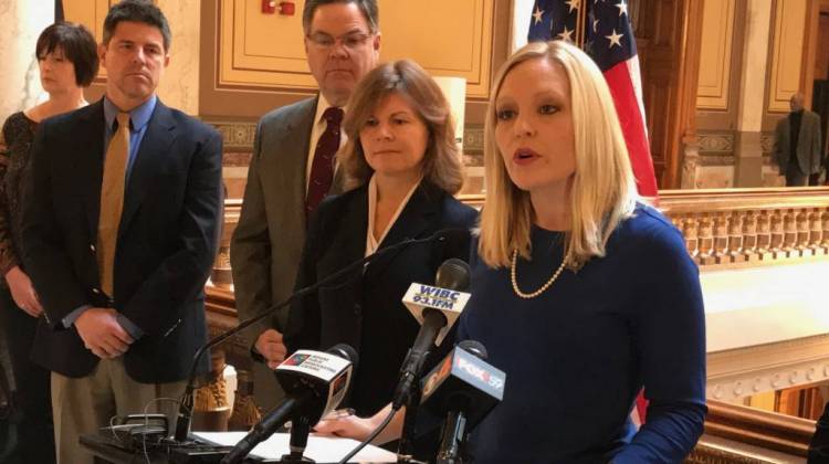 Senator Erin Houchin (R-Salem) talks about her bill to help domestic violence victims get their cell phone and number out of their abuser's control. - Brandon Smith/IPB