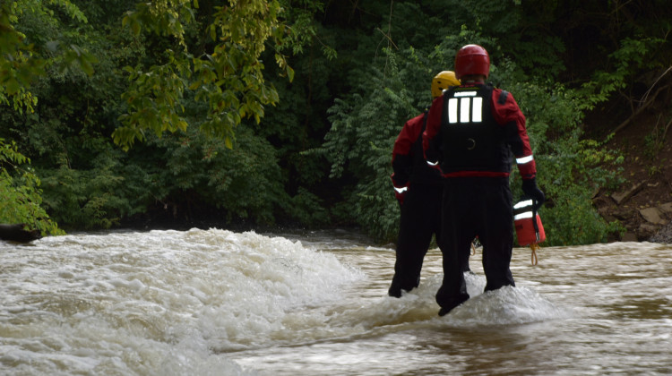 Indianapolis firefighters rescued two boys who were swept into Fall Creek on Monday. - Provided by Indianapolis Fire Department