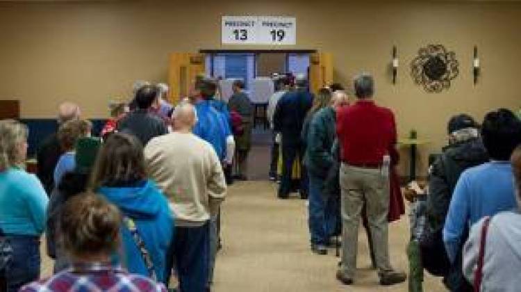 Residents stand in line waiting to vote in Franklin Township on Election Day 2016. - Doug Jaggers/WFYI