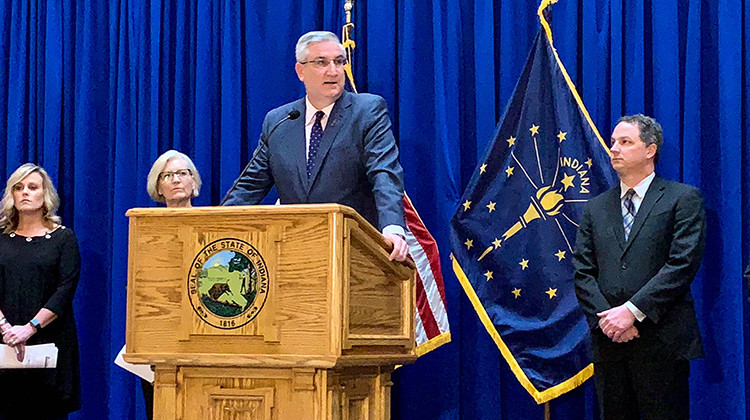 Gov. Eric Holcomb announced a new series of measures aimed at helping those affected by the COVID-19 pandemic.  - Brandon Smith/IPB News