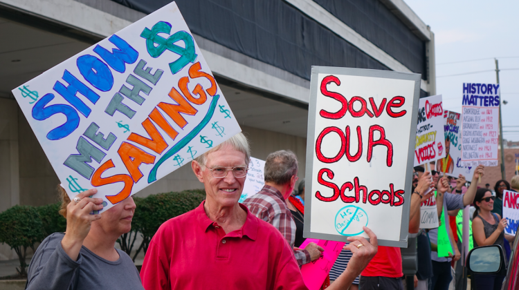 Protestors outside the Indianapolis Public Schools central office on Monday, Sept. 18, 2017. - Eric Weddle/WFYI Public Media