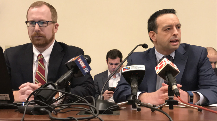 State Budget Director Jason Dudich, left, and Office of Management and Budget Director Micah Vincent, right, are both departing the Holcomb administration. - Brandon Smith/IPB News