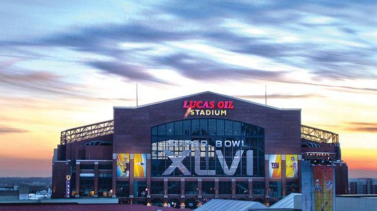 Lucas Oil Stadium, shown here in 2012 while hosting the NFL's Super Bowl, will host the 2022 College Football Playoff National Championship Game. - Doug Jaggers/WFYI