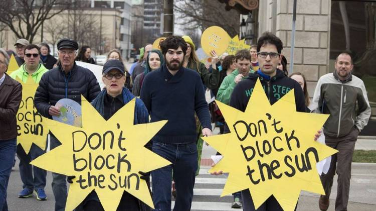 SB 309 spawned protests all over the state, like this one in Fort Wayne, from renewable energy advocates. - Nick Janzen/IPBS