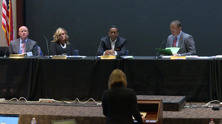 Indiana State Board of Education members ask questions of state director of assessment Charity Flores after seeing the state's first round of ILEARN scores at a meeting September 2019.  - Jeanie Lindsay/IPB News