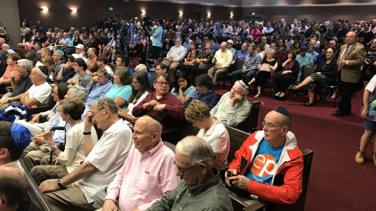 It was standing room only in Congregation Shaarey Tefilla, where hundreds showed up to support the congregation days after it was vandalized. - Drew Daudelin/WFYI