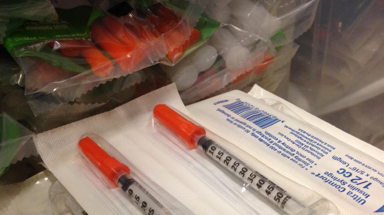 New syringes available at a syringe exchange. All of Indiana's 648 cities, towns and counties have joined a $507 million statewide settlement with opioid makers and distributors. - FILE: Jake Harper/Side Effects Public Media