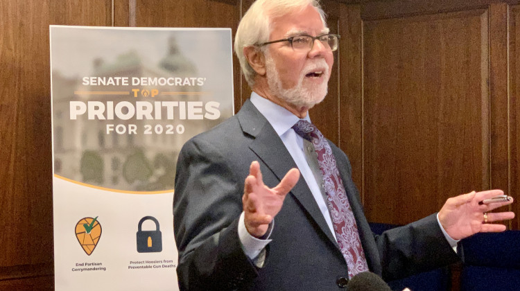 Senate Minority Leader Tim Lanane (D-Anderson) discusses his caucus's 2020 legislative agenda. - Brandon Smith/IPB News