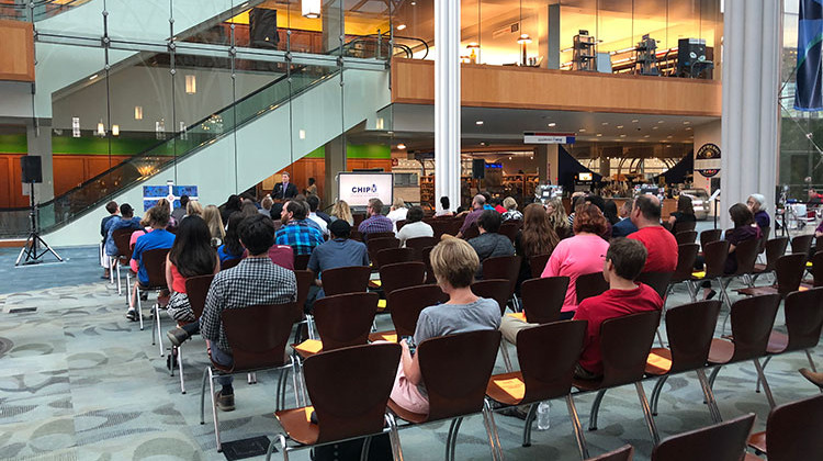 Executive Director of CHIP Alan Witchey speaks at the inaugural celebration in honor of Indianapolis community members who have overcome homelessness. - Sarah Panfil/WFYI News