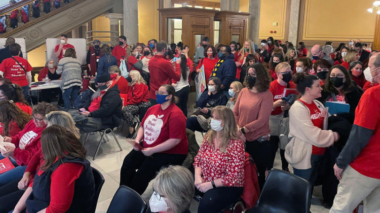 Several teachers at the Statehouse Monday said they would rather be in their classrooms, but felt it was necessary to share their concerns about HB 1134 with lawmakers. - Alan Mbathi/IPB News