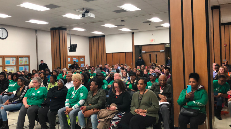 A packed room for a meeting of the Indianapolis Public Schools Board of Commissioners in January 2020. - Eric Weddle/WFYI News