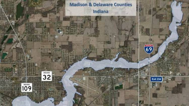 A rendering of the proposed Mounds Reservoir which would be made by flooding the White River between Anderson and Muncie. - Anderson/Madison County Corporation for Economic Development