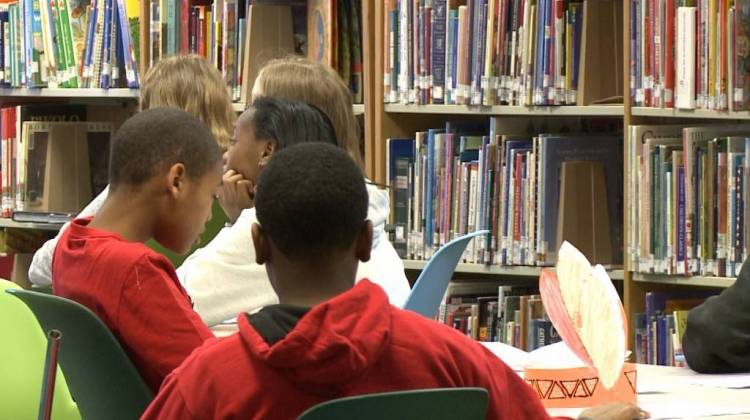 Students in school library.  - WFIU/WTIU