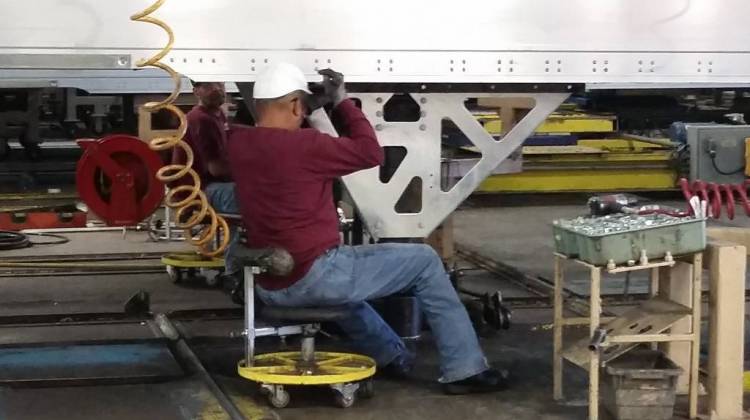 A worker assembles a truck trailer at Wabash National in Lafayette. - Annie Ropeik/IPB File Photo