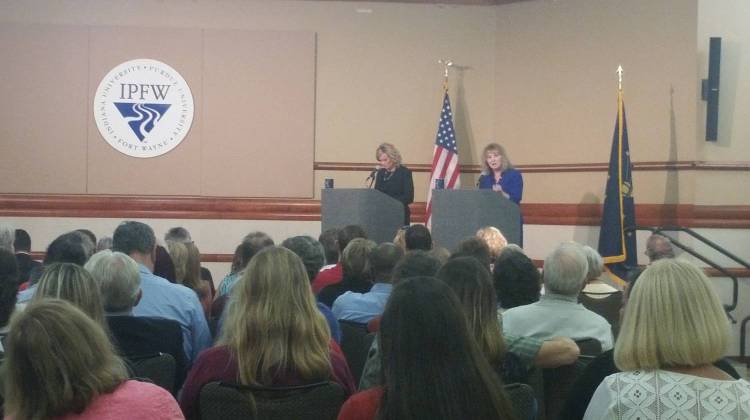 Republican Jennifer McCormick, left, and Democrat Glenda Ritz, right, met in their only scheduled debate Monday on the campus of IPFW. - Lauren Chapman/IPBS