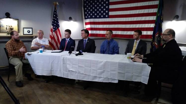 U.S. Rep. Luke Messer at a roundtable discussion with Hoosier veterans on the impact of ITT Tech's closure. - Lauren Chapman/IPB News