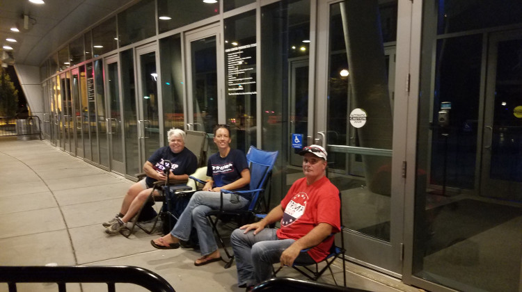 Sharon Anderson (left) and her daughter were first in line for President Trump's rally in Evansville Thursday. - Steve Burger/WNIN