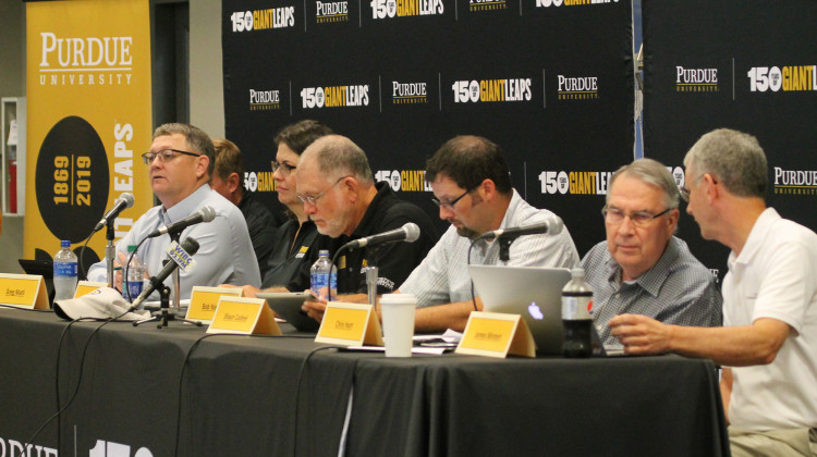 Experts weigh in on the USDA's crop yield forecast during a panel session at the Indiana State Fair. - Lauren Chapman/IPB News