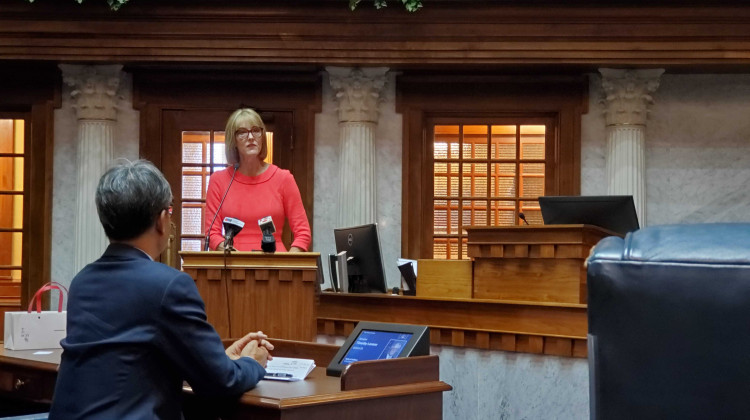 Lt. Gov. Suzanne Crouch addresses Taiwanese and Indiana officials following signing the two agreements.  - Samantha Horton/IPB News