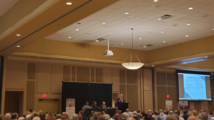 Indiana Farm Bureau President Randy Kron addresses membership during the delegate and education session at the annual state convention. - Samantha Horton/IPB News