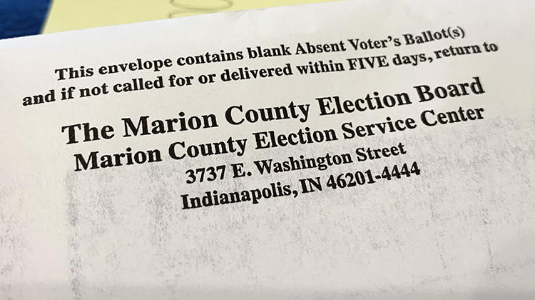 An envelope used to mail an absentee ballot from the Marion County Election Board. - Doug Jaggers/WFYI