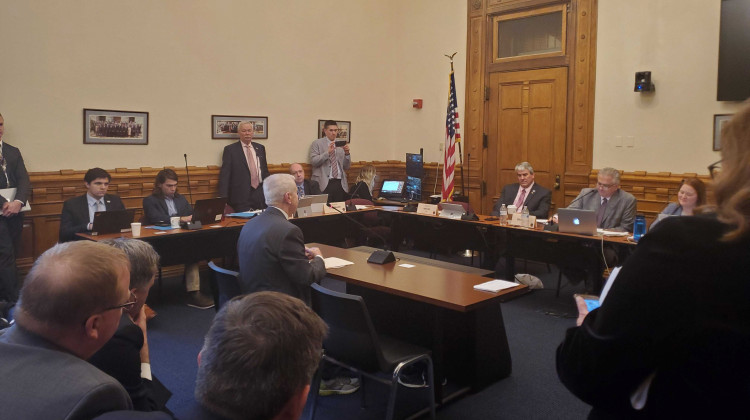 Sen. Ed Charbonneau (R-Valparaiso) speaks to a Senate committee about a bill he authored to allow the Indiana Farm Bureau to offer a health care benefit plan to sole proprietor members.  - Samantha Horton/IPB News