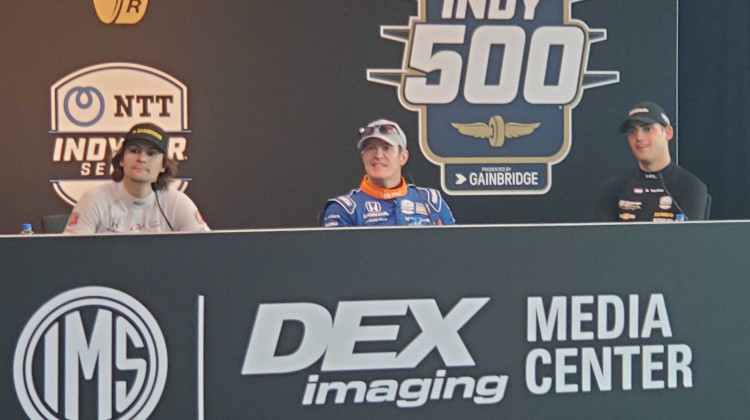 (left to right) Colton Herta, Scott Dixon and Rinus VeeKay will be the three drivers in the front row for the 105th running of the Indianapolis 500.  - Samantha Horton/IPB News