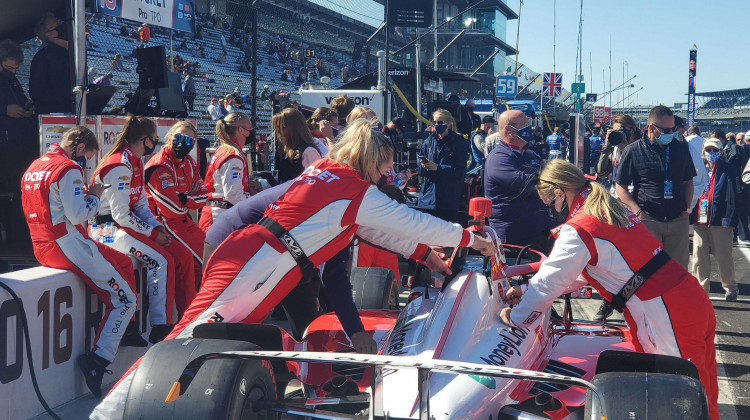 Paretta Autosport crew members prepare the car ahead of the 105th running of the Indianapolis 500. - Samantha Horton/IPB News