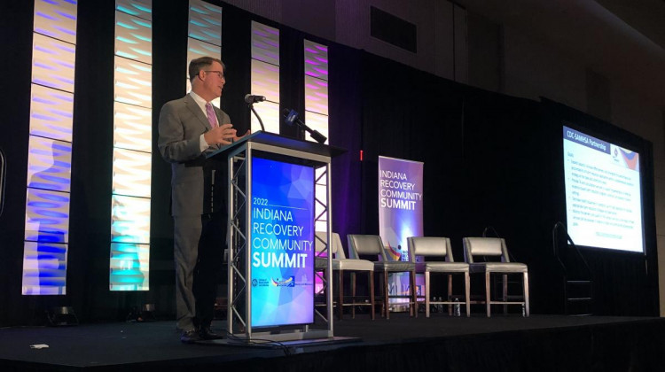 Tom Coderre, acting deputy assistant secretary of the Substance Abuse and Mental Health Services Administration branch of the U.S. Department of Health and Human Services, speaks at the 2022 Indiana Recovery Community Summit. - Mitch Legan, WTIU/WFIU News