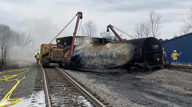 About three dozen train cars derailed in East Palestine, Ohio, on Feb 3. — a little less than a third of them were carrying hazardous material. - Courtesy of the U.S. Environmental Protection Agency