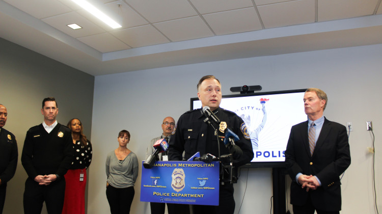 Indianapolis Metropolitan Police Department Chief Chris Bailey speaks at a press conference on Tuesday, January 7, 2025 announcing the city’s new Unified Mental Health Response Initiative. Bailey said he believes police aren’t always necessary or appropriate for responding to mental health crises. - Farrah Anderson / WFYI