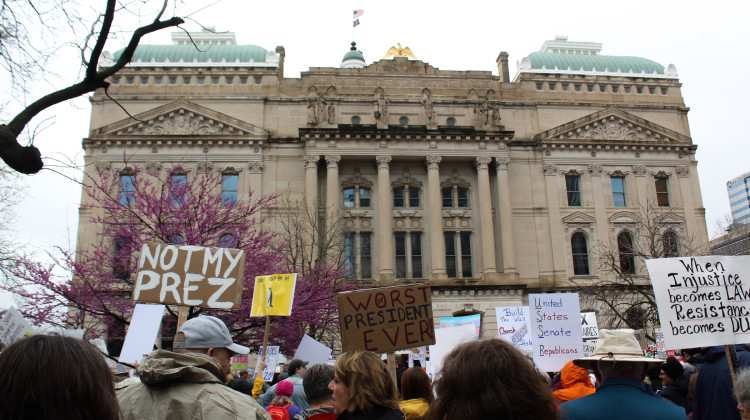 Protestors rally at Indiana Statehouse against Trump administration, part of nationwide demonstrations