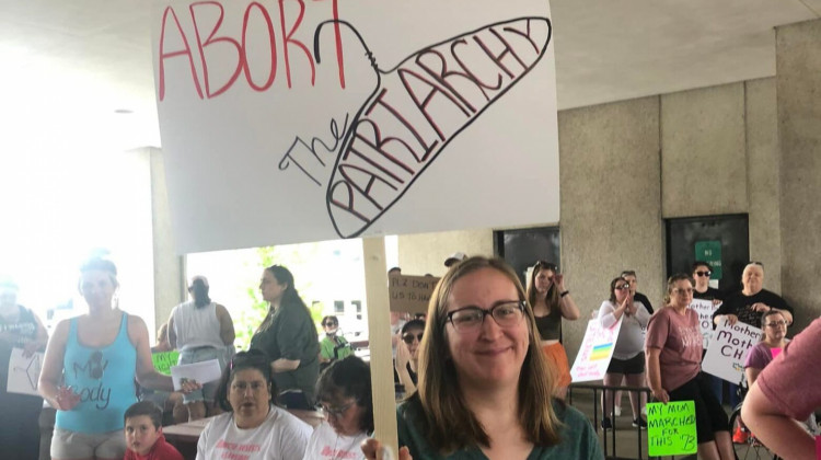 Abortion-rights supporters listen to speeches in downtown Muncie.  - Denise Ewing via Facebook