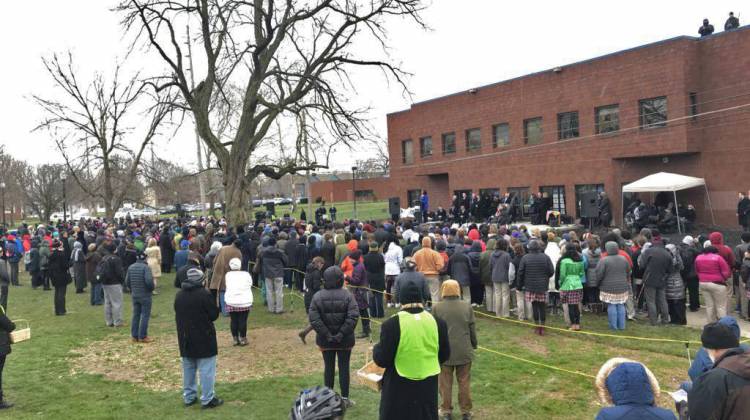 Hundreds gathered to commemorate the historic speech.  - Drew Daudelin/WFYI