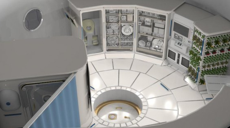 Illustration of the interior of a deep space habitat. - NASA