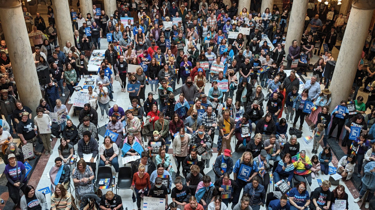 ACLU, advocates rally at the Statehouse, call on Holcomb to veto gender-affirming care ban