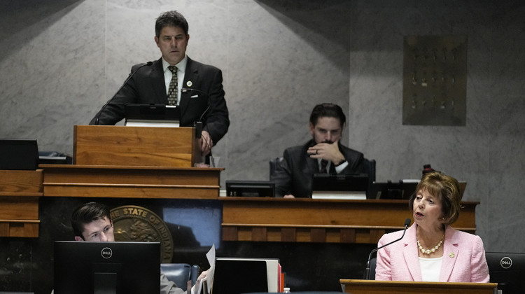 Sen. Linda Rogers speaks on SB1 in the senate chamber at the Statehouse in Indianapolis, Thursday, Feb. 1, 2024. - AP FILE PHOTO: Darron Cummings