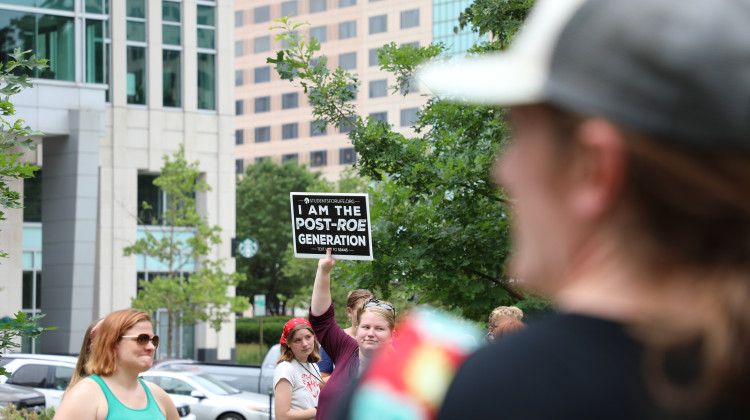 Abortion-rights advocates and anti-abortion protesters faced off in front of the Indiana Statehouse after the 2022 U.S. Supreme Court decision to overturn Roe v. Wade. - Eric Weddle / WFYI