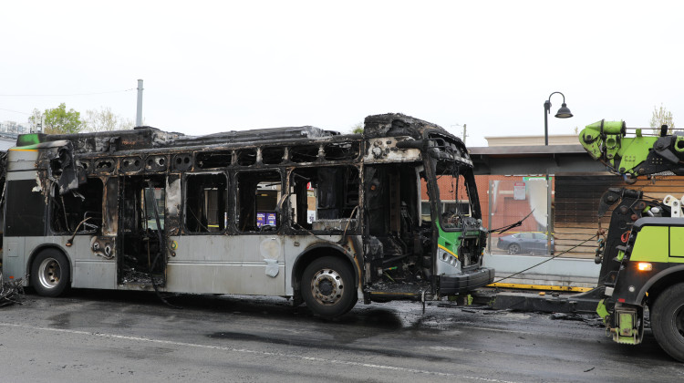 Bus fire on Meridian Street disrupts traffic, two passengers injured