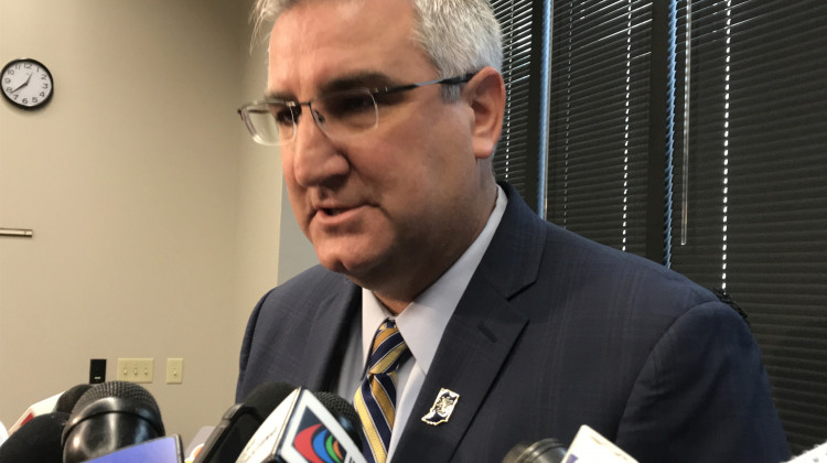 Gov. Eric Holcomb pledged to work next session to ensure a hate crimes bill passes after vandals defaced a Carmel synagogue with anti-Semitic graffiti.  - Brandon Smith/IPB News